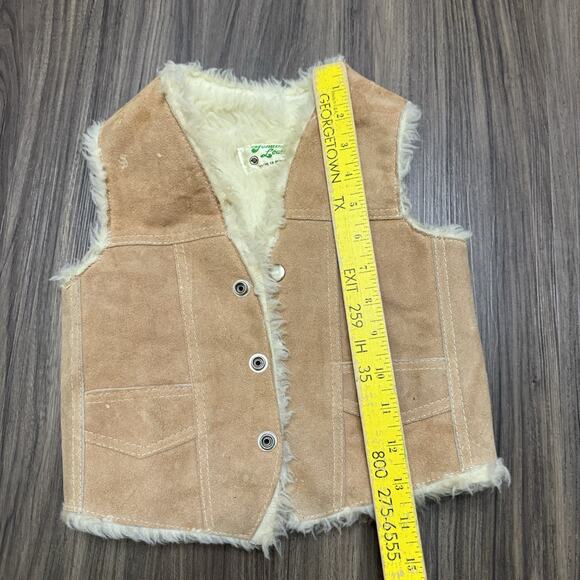Vintage Kids Genuine Leather Sherpa Lined Suede Vest Beige Small 4/5 See Measure - Picture 11 of 11
